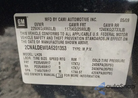 2010 Chevrolet Equinox Lt z USA, uszkodzony, nr VIN 2CNALDEW0A6201353